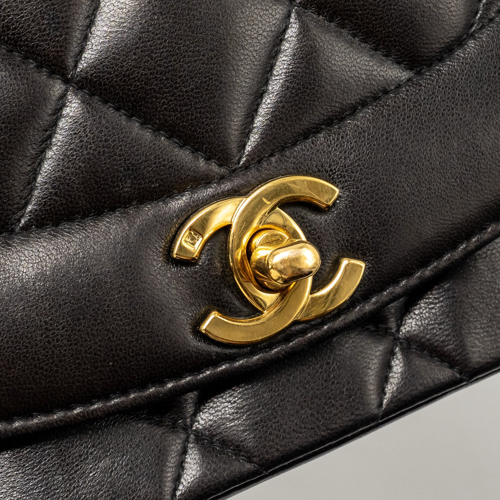 CHANEL VINTAGE SMALL DIANA QUILTED FLAP BAG LAMBSKIN BLACK GHW