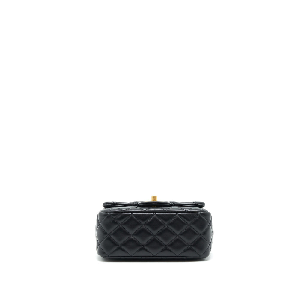CHANEL 22C PEARL CRUSH MINI SQUARE FLAP BAG LAMBSKIN BLACK GHW (MICROCHIP)