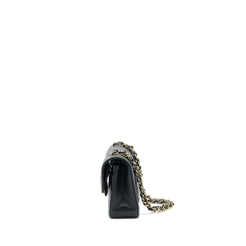 CHANEL SMALL CLASSIC DOUBLE FLAP BAG CAVIAR BLACK GHW (MICROCHIP)