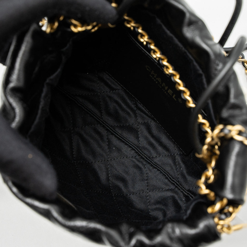 CHANEL 23S MINI 22 BAG WITH PEARL SHINY CALFSKIN BLACK BRUSHED GHW (MICROCHIP)