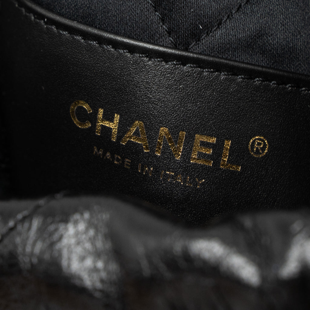 CHANEL 23S MINI 22 BAG WITH PEARL SHINY CALFSKIN BLACK BRUSHED GHW (MICROCHIP)
