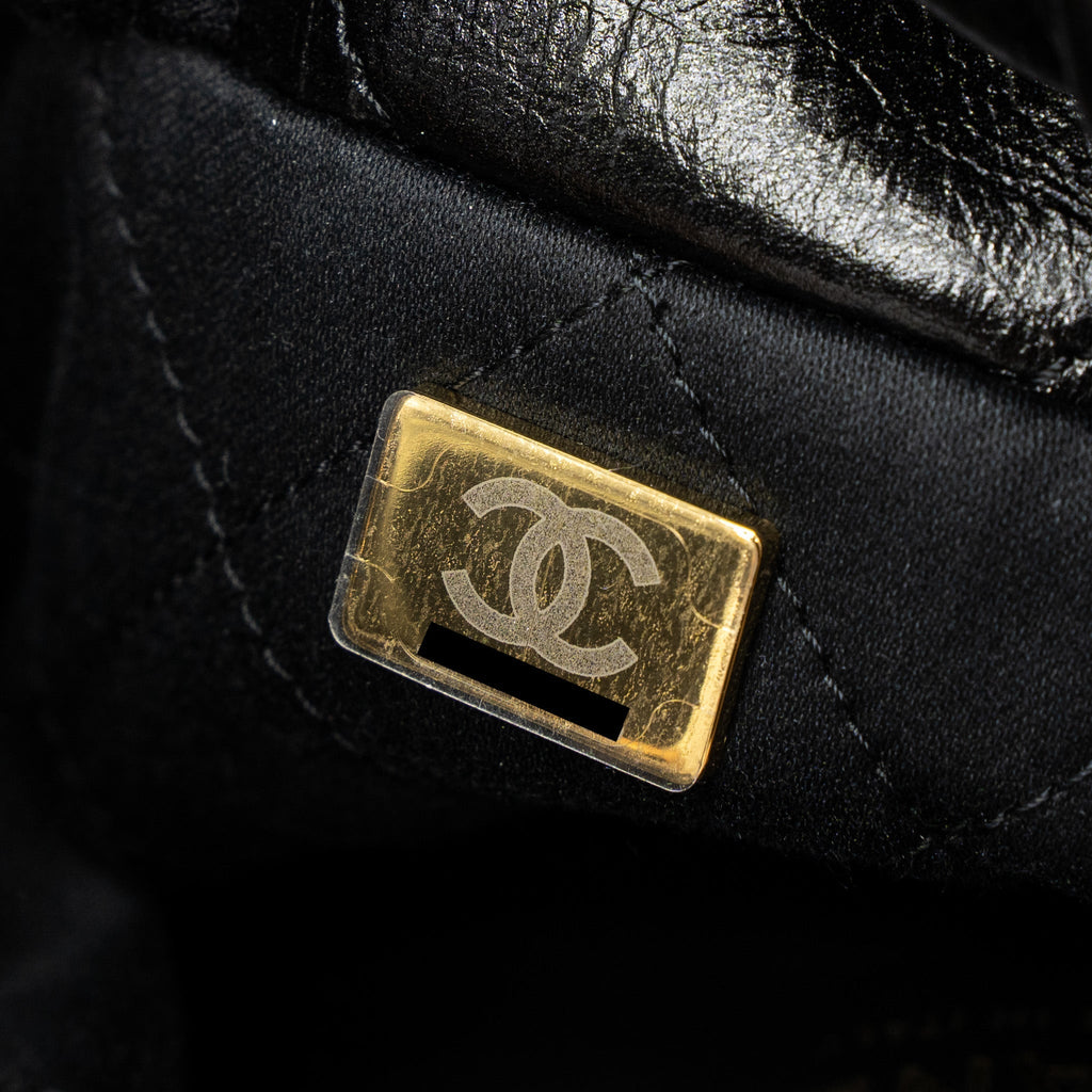 CHANEL 23S MINI 22 BAG WITH PEARL SHINY CALFSKIN BLACK BRUSHED GHW (MICROCHIP)