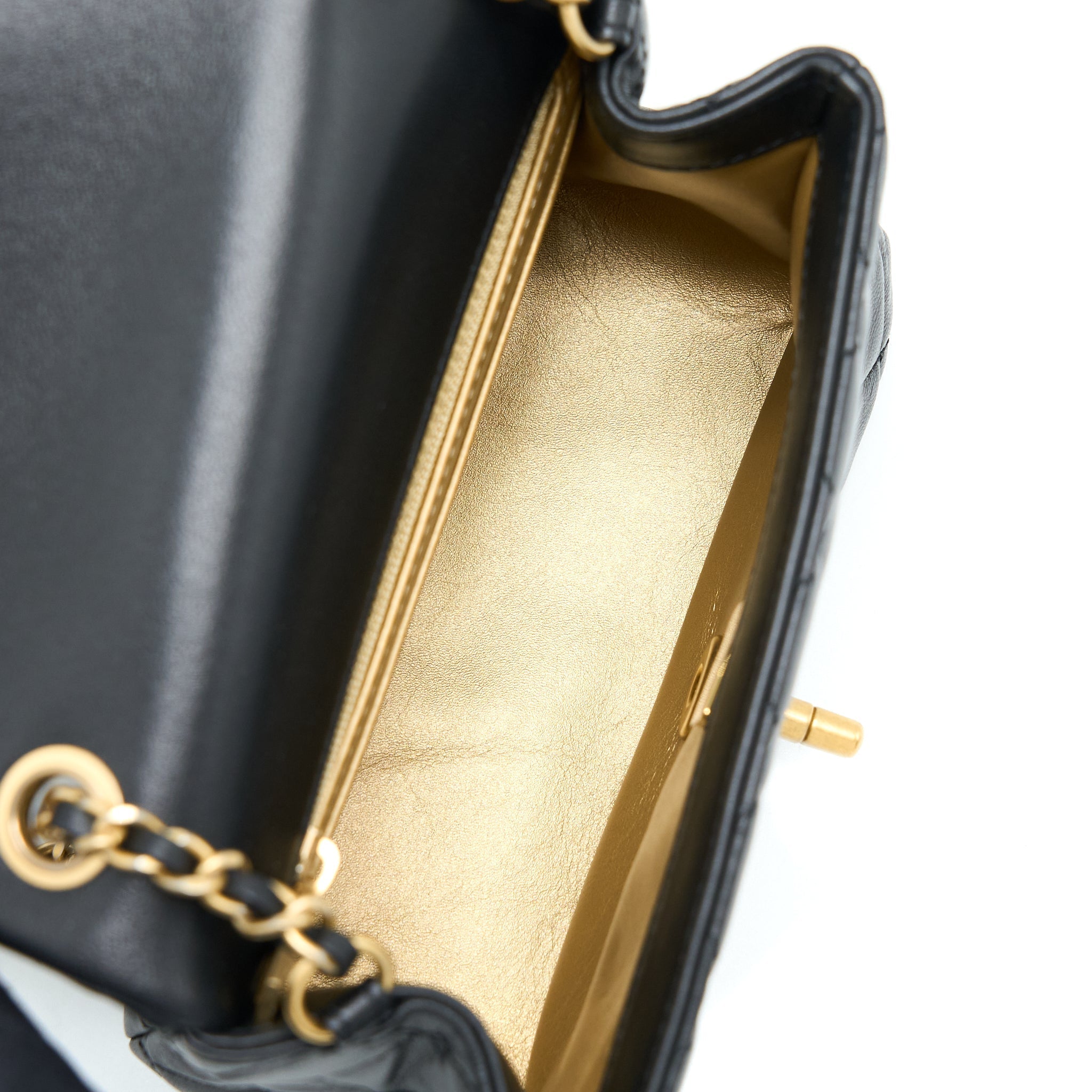 CHANEL PEARL CRUSH MINI SQUARE LAMBSKIN BLACK BRUSHED GHW (MICROCHIP)