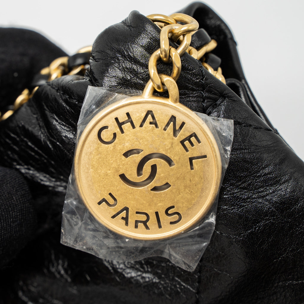 CHANEL 23S MINI 22 BAG WITH PEARL SHINY CALFSKIN BLACK BRUSHED GHW (MICROCHIP)
