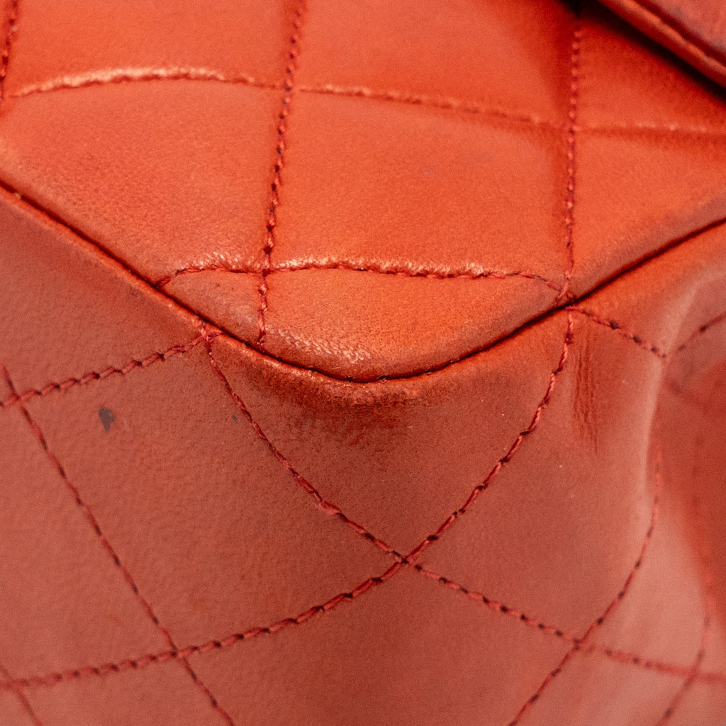 CHANEL MEDIUM CLASSIC DOUBLE FLAP BAG LAMBSKIN RED SHW