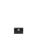 CHANEL 22S DETAILED LOGO MINI FLAP CARD HOLDER CAVIAR BLACK LGHW