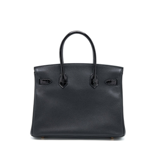 HERMES BIRKIN 30 SHINY TOUCH CROCODILE NILOTICUS/TAIRULLON NOVILLO BLACK RGHW