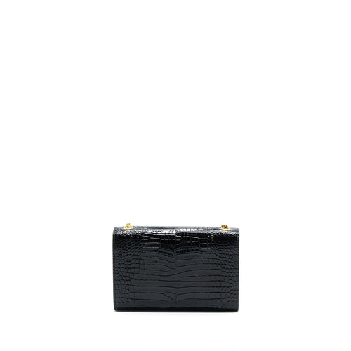 SAINT LAURENT KATE BAG CROC EMBOSSED CALFSKIN BLACK GHW