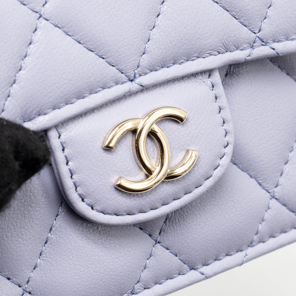 CHANEL TOP HANDLE MINI FLAP BAG LAMBSKIN LIGHT PURPLE LGHW
