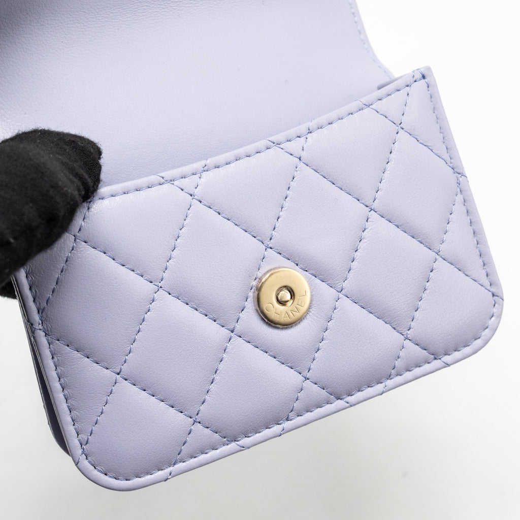 CHANEL TOP HANDLE MINI FLAP BAG LAMBSKIN LIGHT PURPLE LGHW