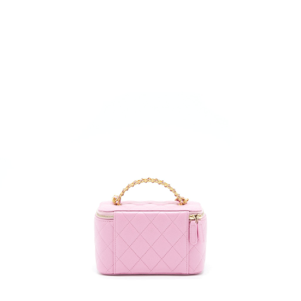 CHANEL 22S LETTER TOP HANDLE LONG VANITY WITH CHAIN CAVIAR NH622 PINK GHW