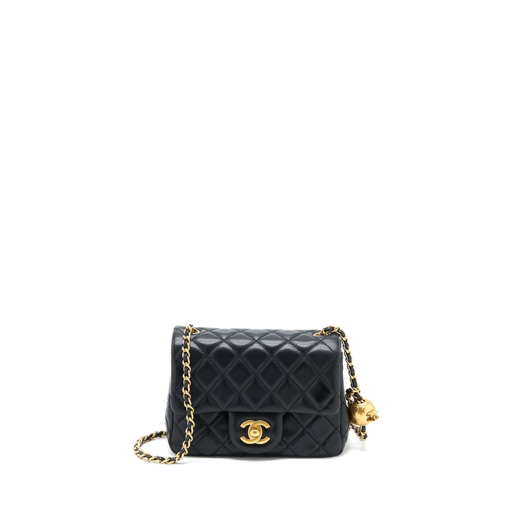 CHANEL PEARL CRUSH MINI SQUARE FLAP BAG LAMBSKIN BLACK GHW (MICROCHIP)