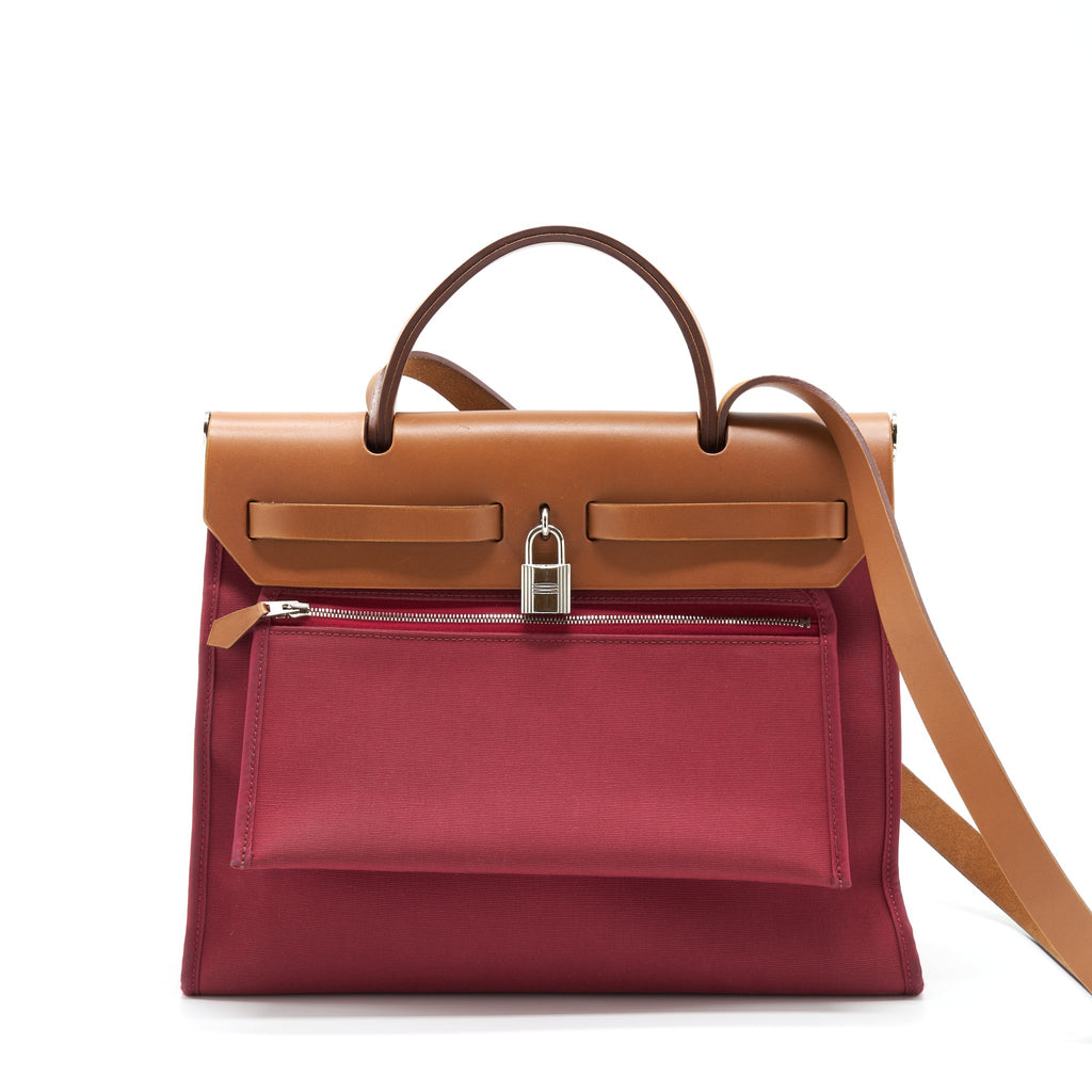 HERMES HERBAG ZIP 31 TOILE RUBIS/FAUVE SHW