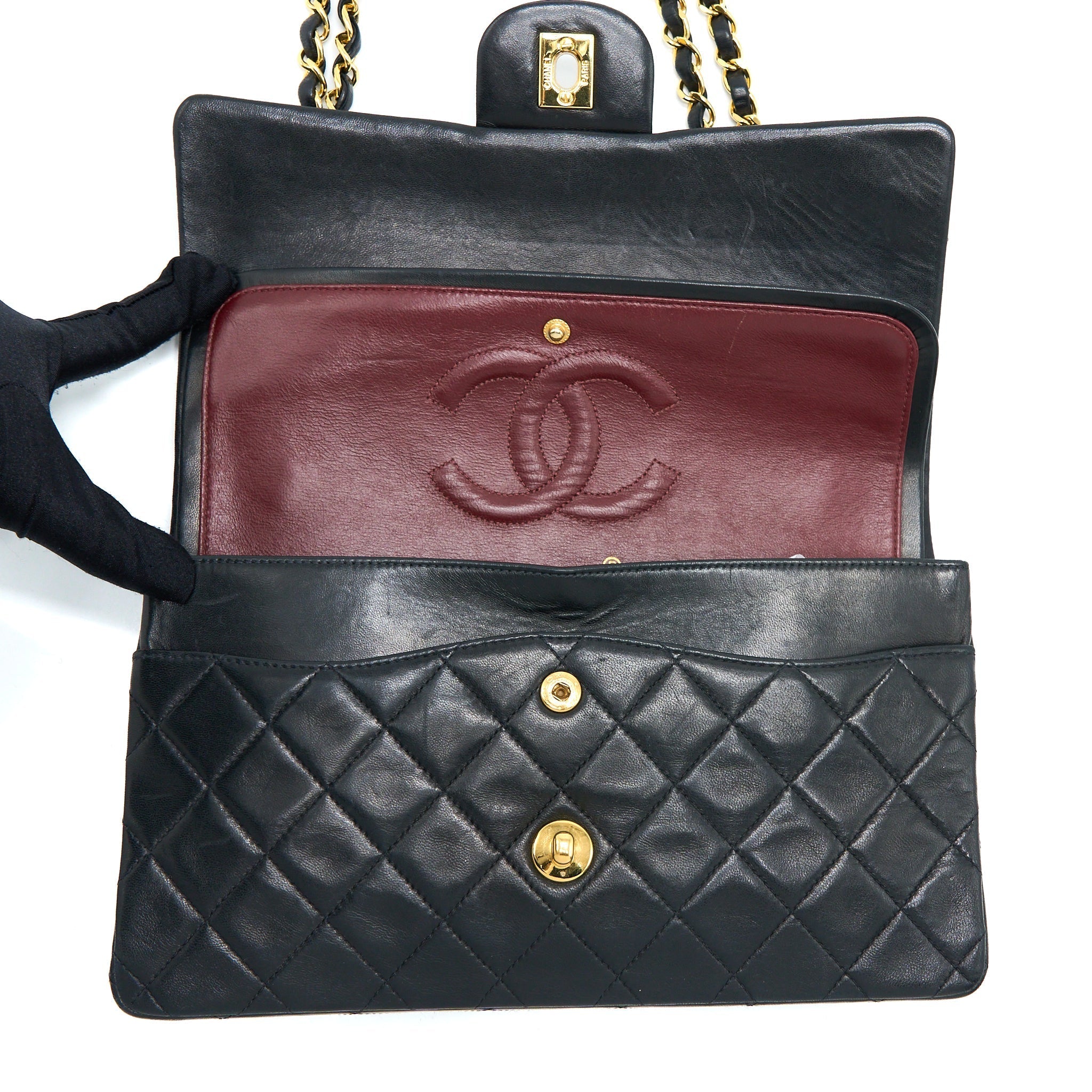 CHANEL VINTAGE FLAP BAG LAMBSKIN BLACK GHW