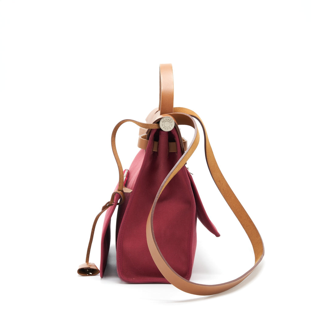 HERMES HERBAG ZIP 31 TOILE RUBIS/FAUVE SHW