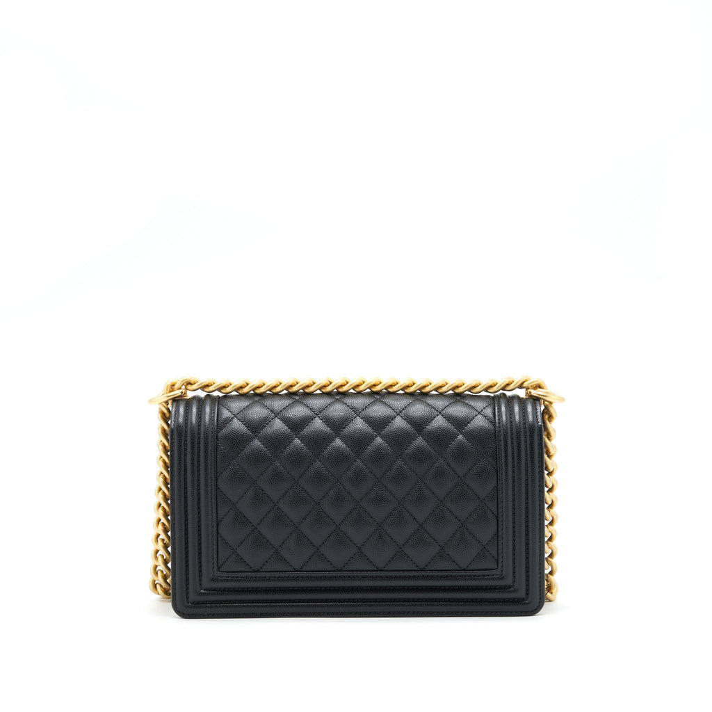 CHANEL MEDIUM BOY BAG CAVIAR BLACK WITH BRUSHED GHW (MICROCHIP)