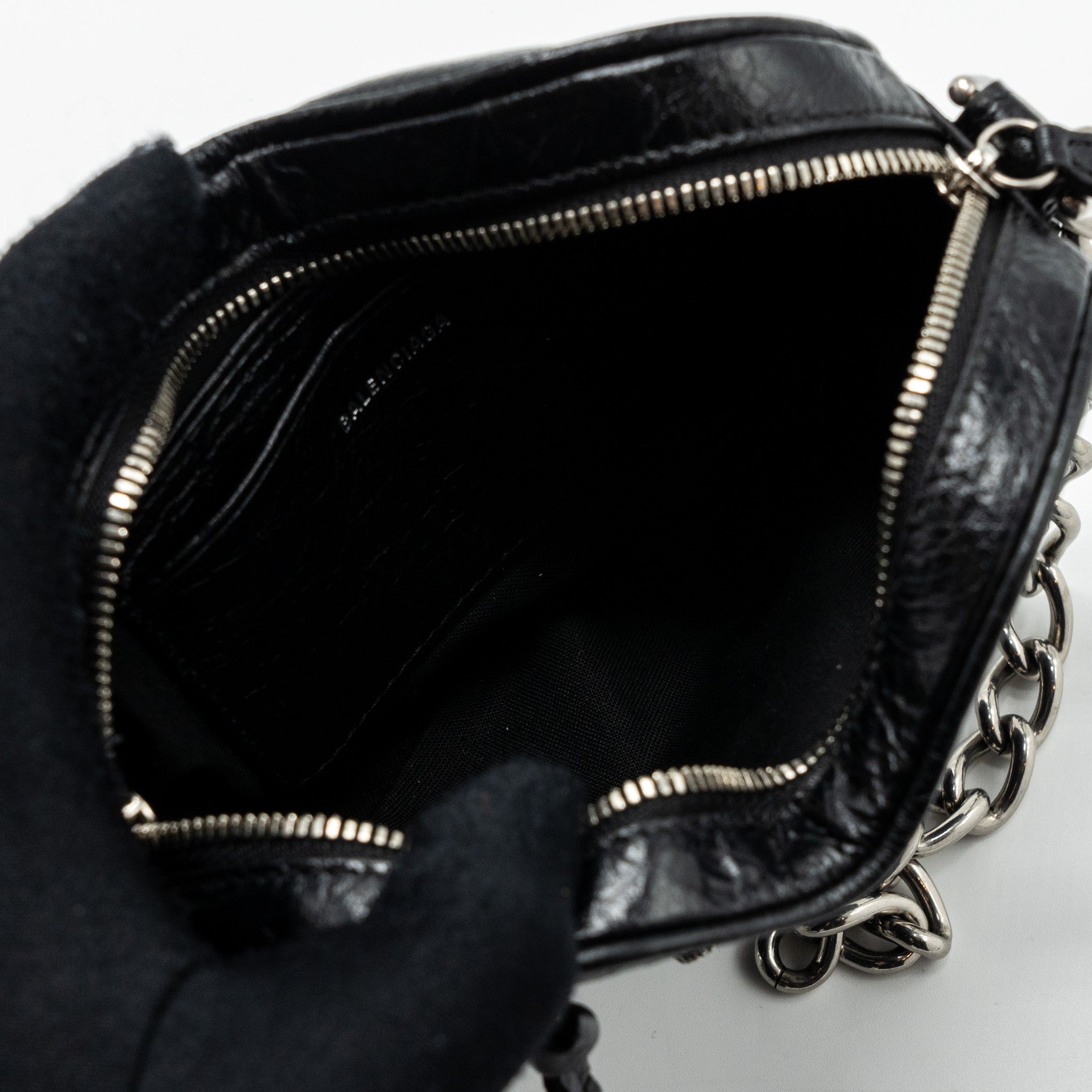 BALENCIAGA LE GAGOLE HEART MINI BAG ARENA LAMBSKIN BLACK RUTHENIUM HARDWARE