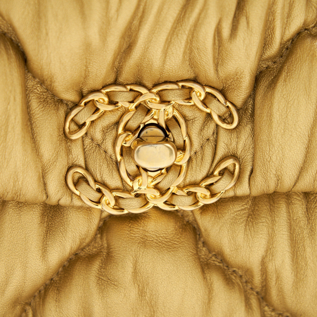 CHANEL SMALL 19 BAG LIMITED EDITION LAMBSKIN GOLD WITH GOLD/SILVER HARDWARE(MICROCHIP)