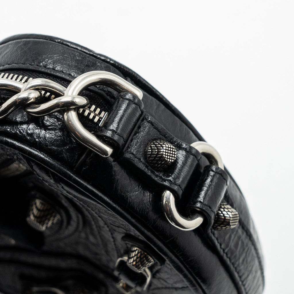 BALENCIAGA LE GAGOLE HEART MINI BAG ARENA LAMBSKIN BLACK RUTHENIUM HARDWARE