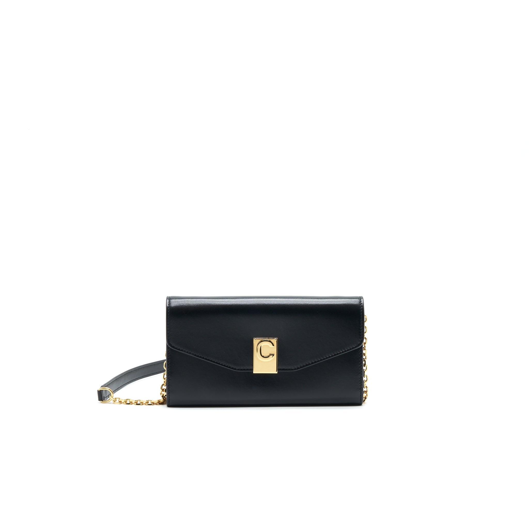 CELINE CALFSKIN C WALLET ON CHAIN BAG BLACK GHW