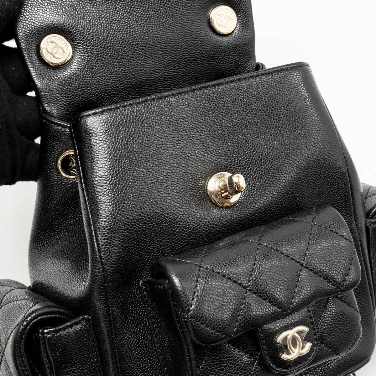 Chanel Small Duma Backpack Caviar Black LGHW (Microchip)