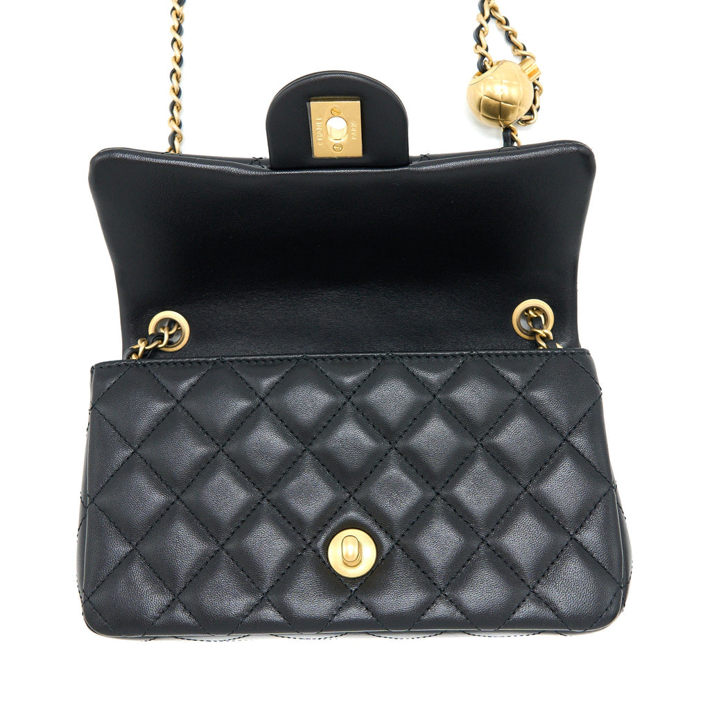 CHANEL PEARL CRUSH MINI RECTANGULAR FLAP BAG LAMBSKIN BLACK BRUSHED GHW (MICROCHIP)