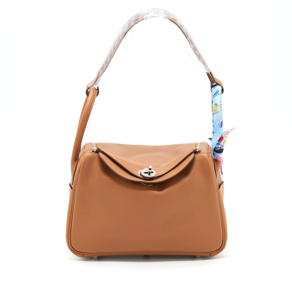 Hermes Lindy 26 Swift Gold SHW With Detailed Shoulder Strap and An Extra Twilly