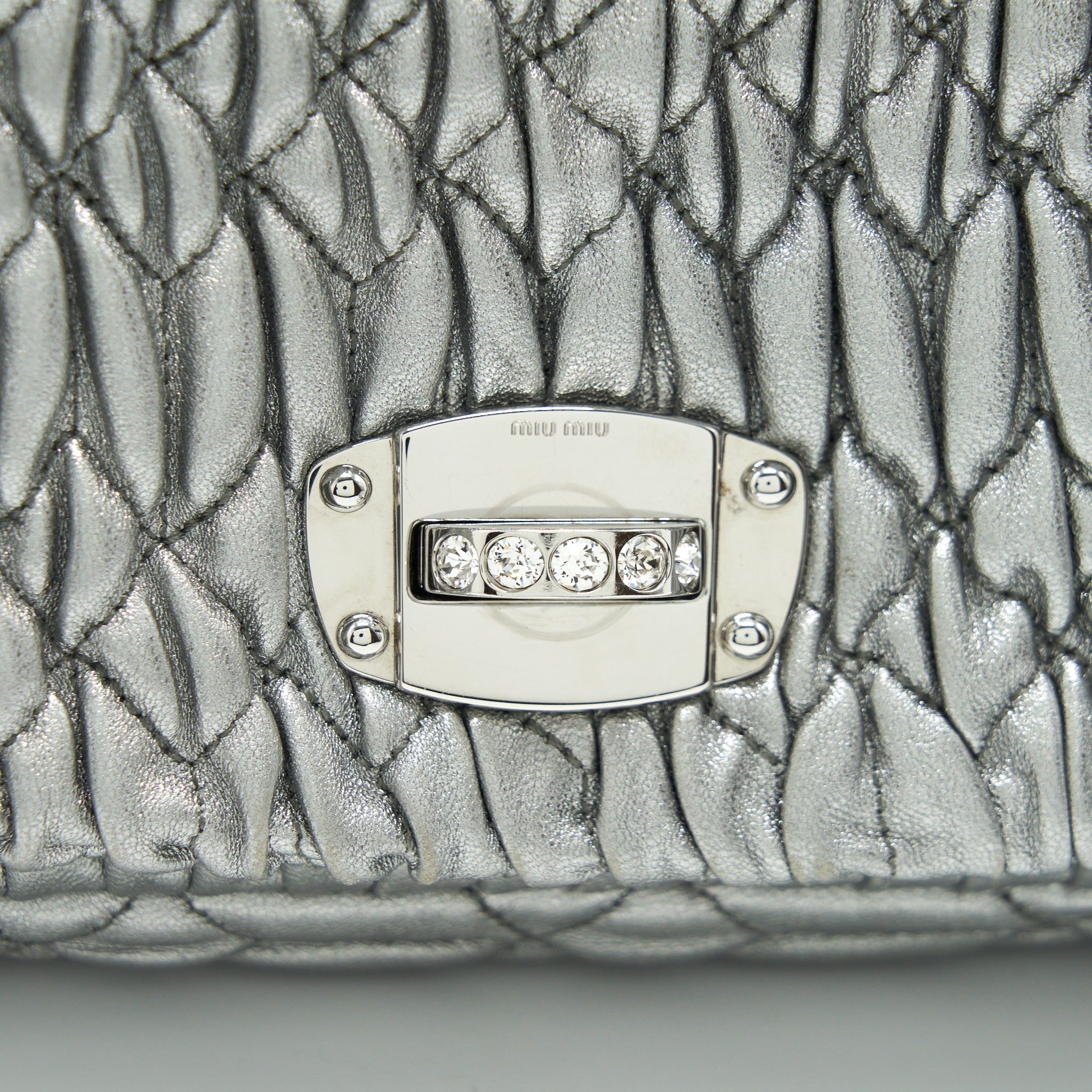 MIU MIU ICONIC CRYSTAL CLOQUE NAPPA SILVER SHW