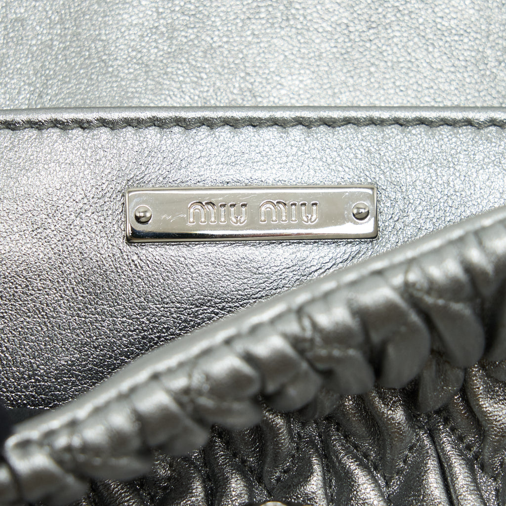 MIU MIU ICONIC CRYSTAL CLOQUE NAPPA SILVER SHW