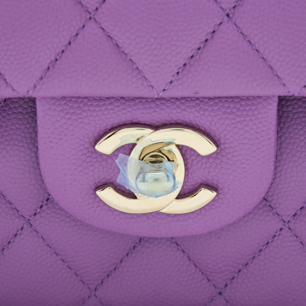CHANEL 22S SMALL CLASSIC DOUBLE FLAP BAG CAVIAR PURPLE LGHW (MICROCHIP)