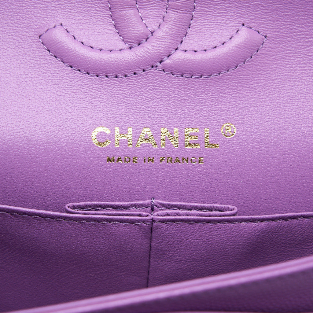 CHANEL 22S SMALL CLASSIC DOUBLE FLAP BAG CAVIAR PURPLE LGHW (MICROCHIP)