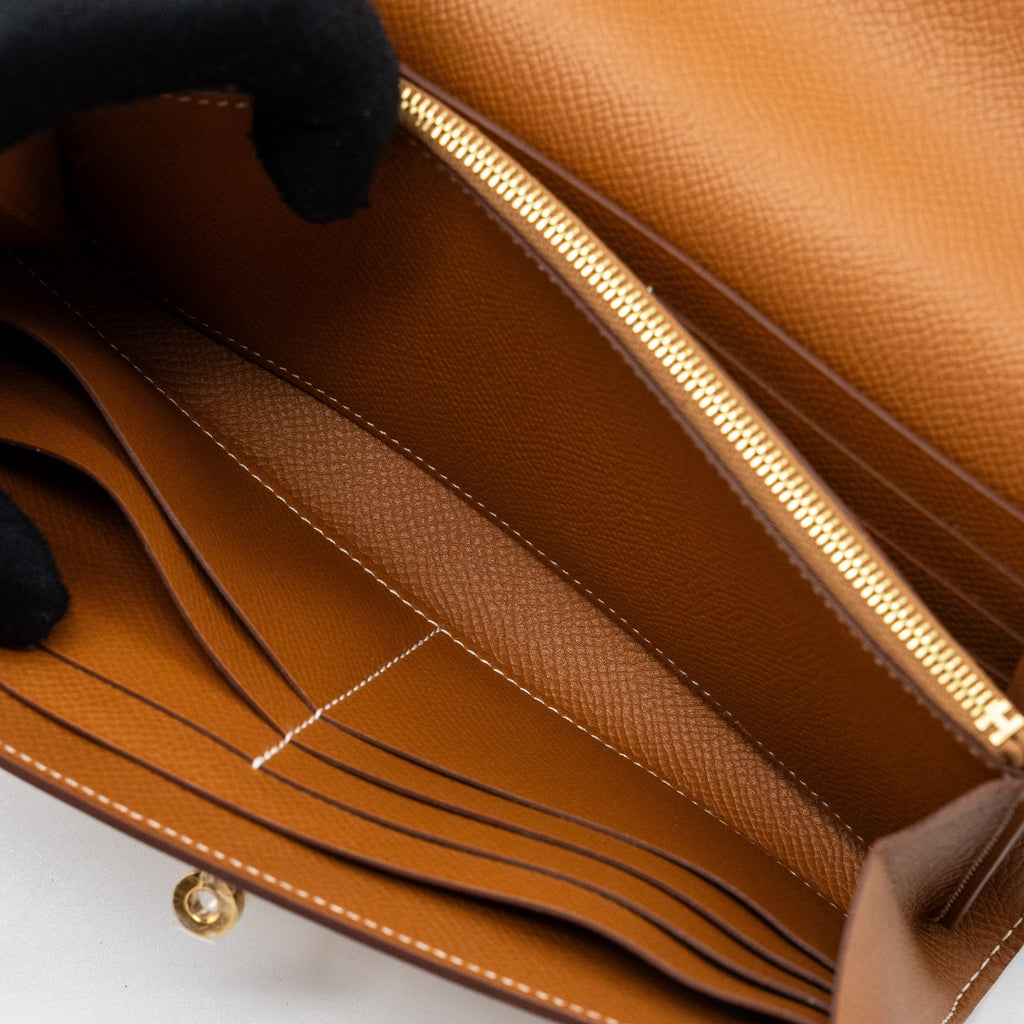 HERMES KELLY LONG WALLET EPSOM GOLD GHW