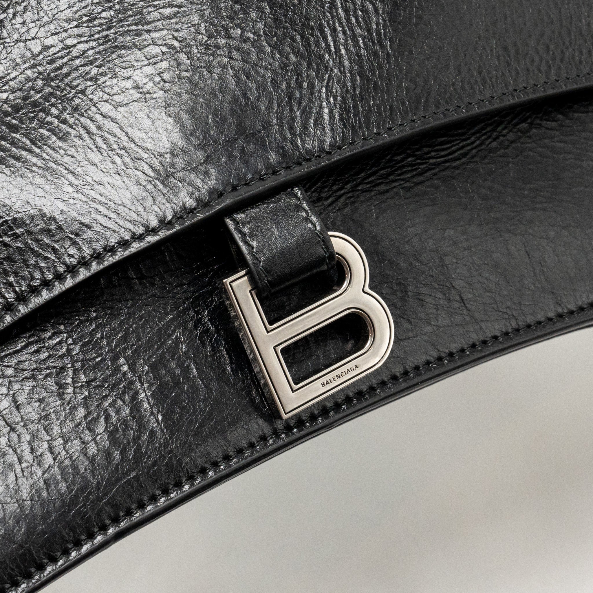 BALENCIAGA MEDIUM CRUSH SHOULDER BAG CALFSKIN LEATHER BLACK SHW