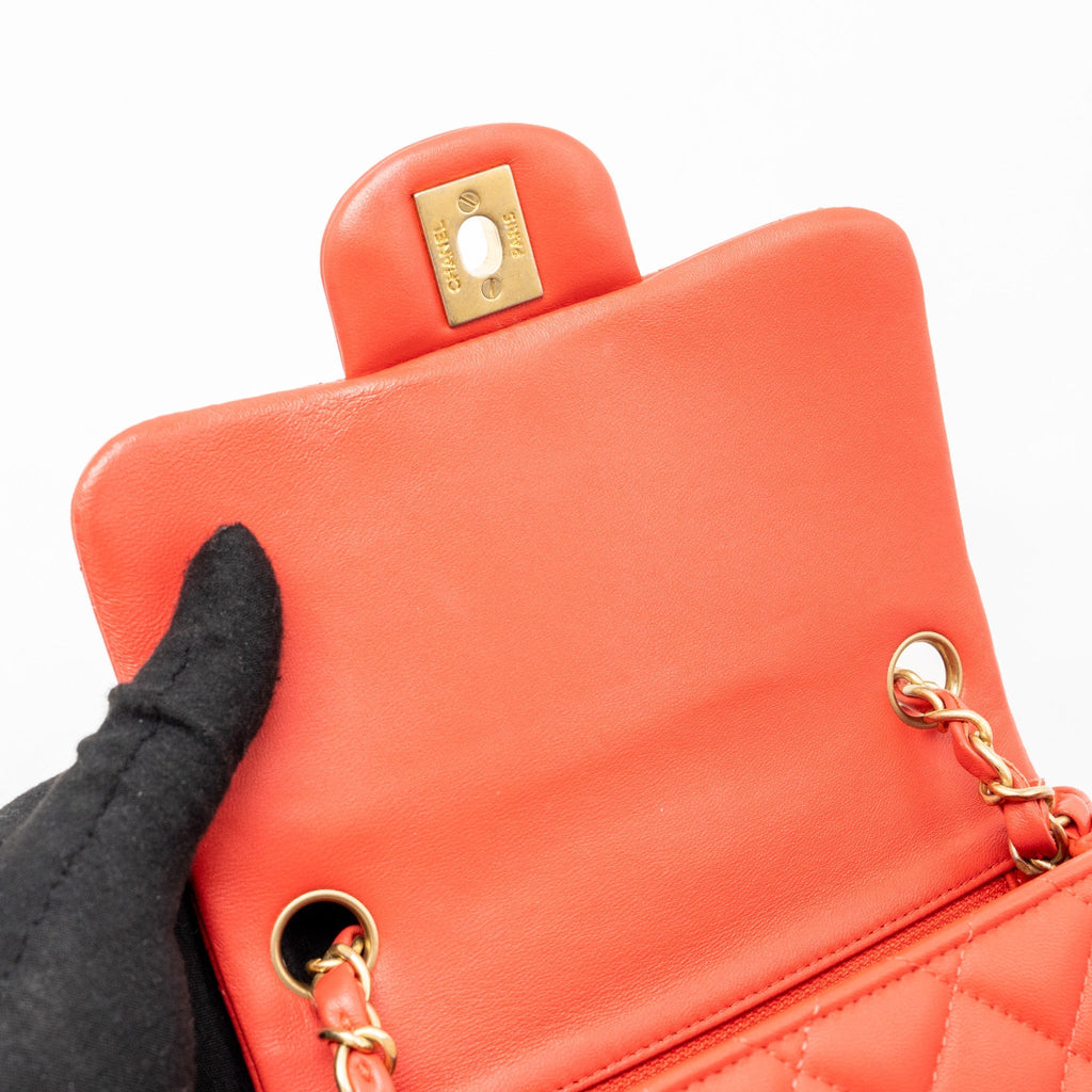CHANEL MINI SQUARE FLAP BAG LAMBSKIN CORAL PINK GHW