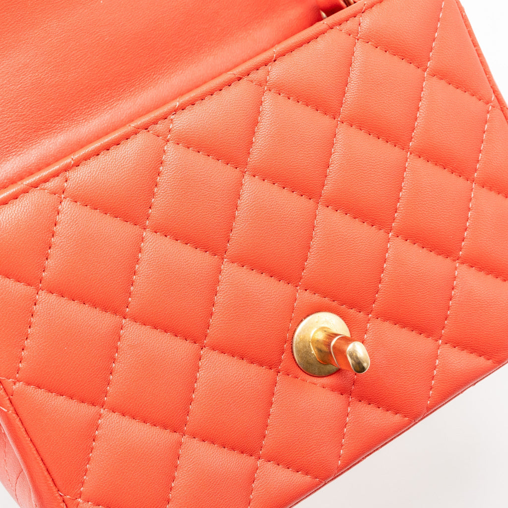 CHANEL MINI SQUARE FLAP BAG LAMBSKIN CORAL PINK GHW