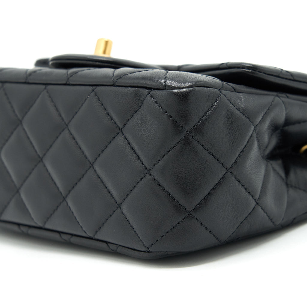 CHANEL MINI SQUARE PEARL CRUSH LAMBSKIN BLACK GHW