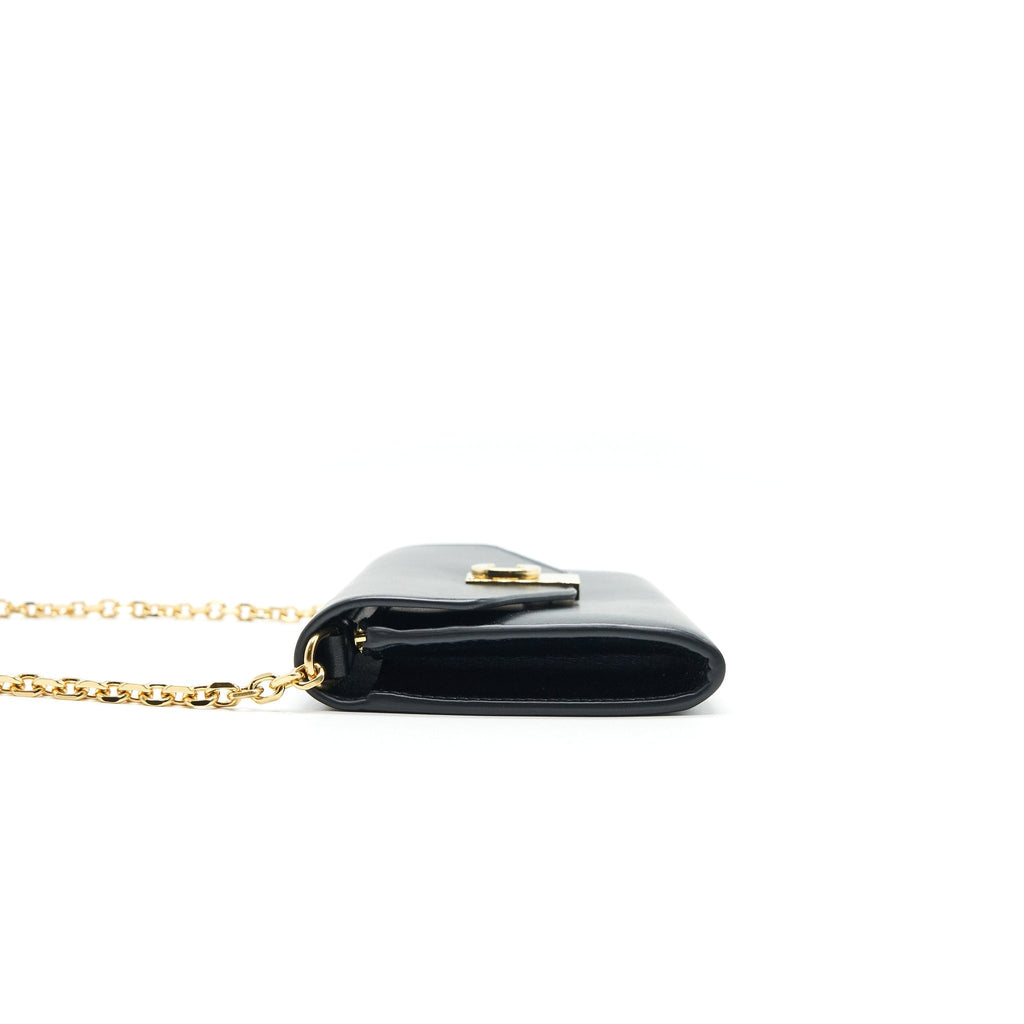 CELINE CALFSKIN C WALLET ON CHAIN BAG BLACK GHW