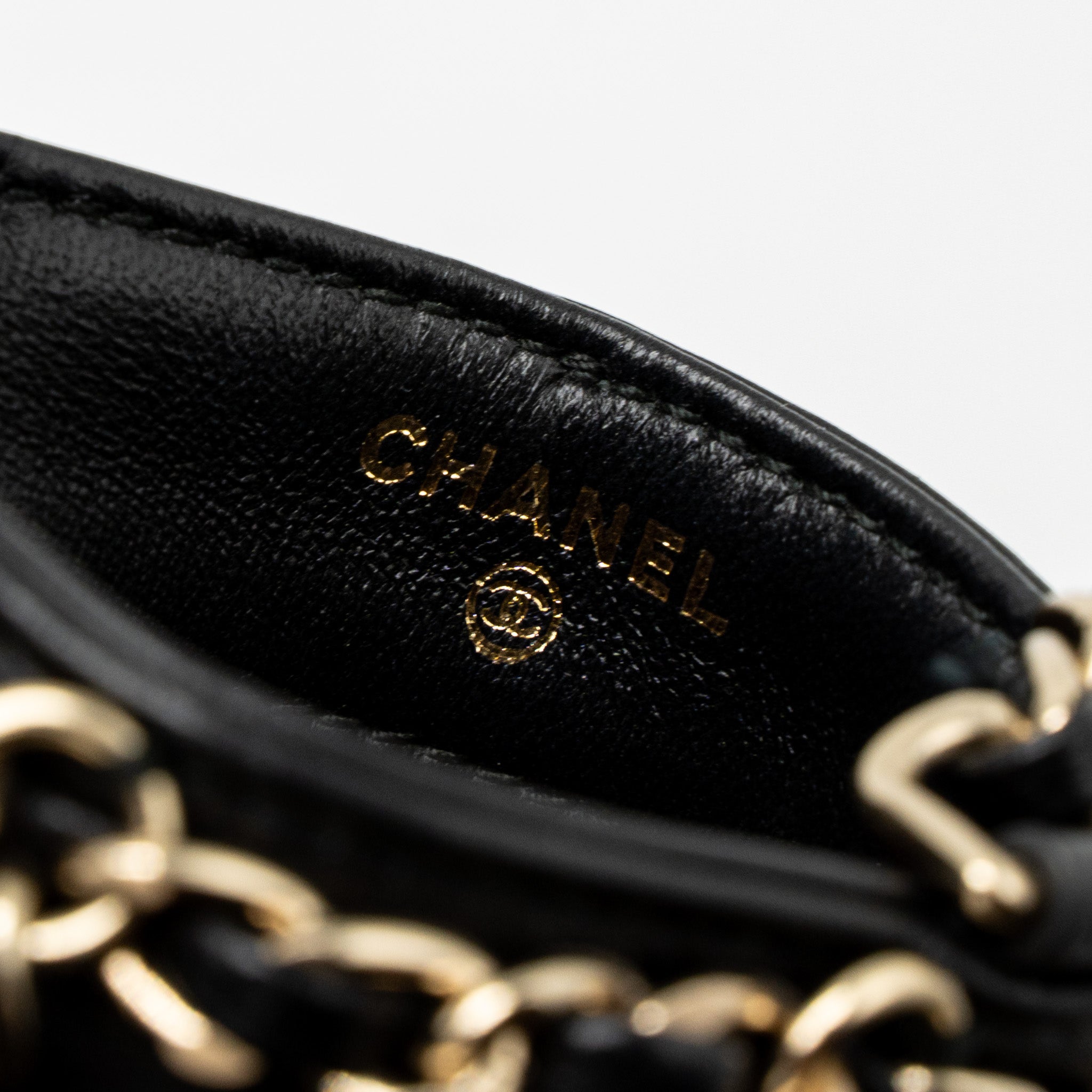 CHANEL GOLD CLUTH O CHAIN VERTICAL PHONE HOLDER LAMBSKIN BLACK GHW