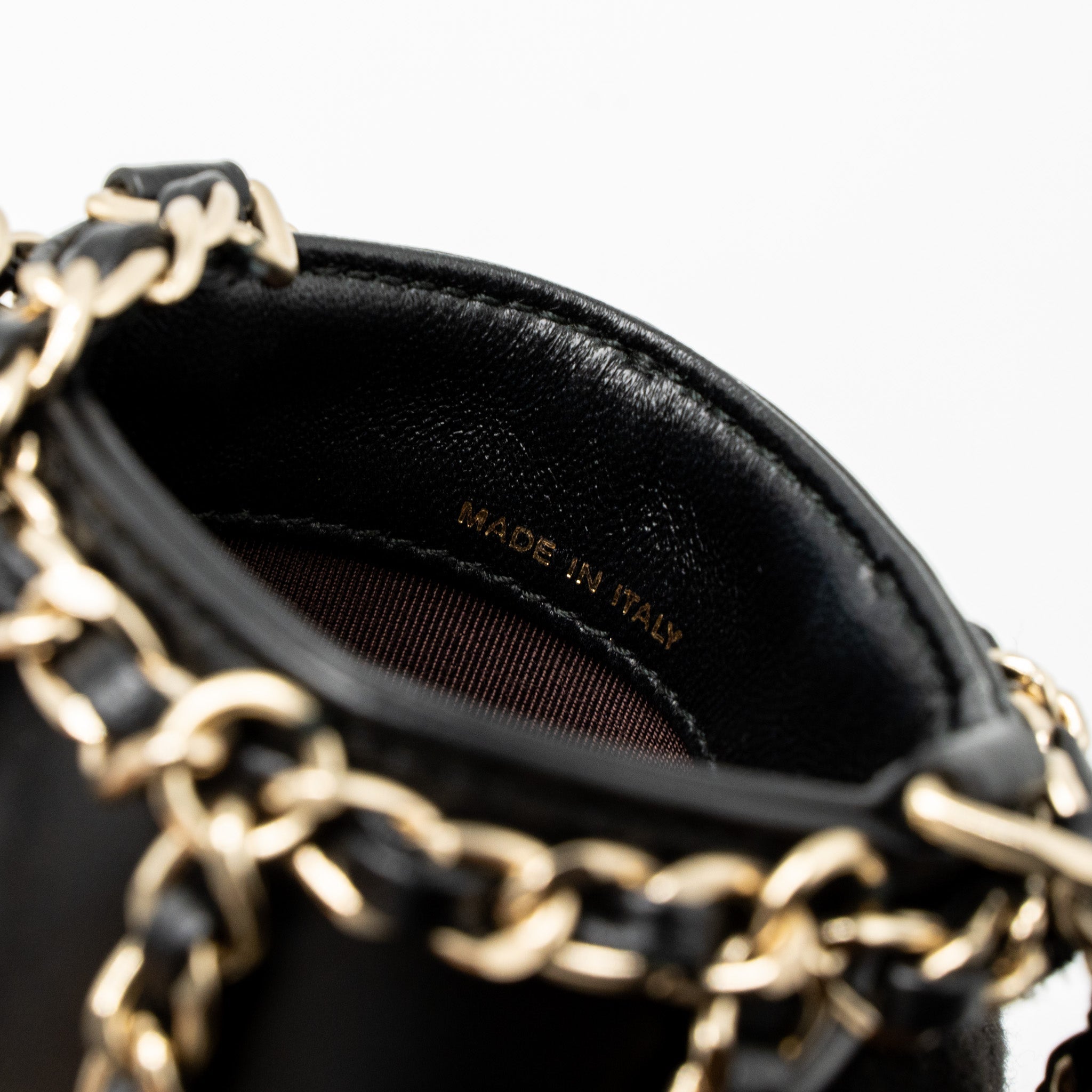 CHANEL GOLD CLUTH O CHAIN VERTICAL PHONE HOLDER LAMBSKIN BLACK GHW