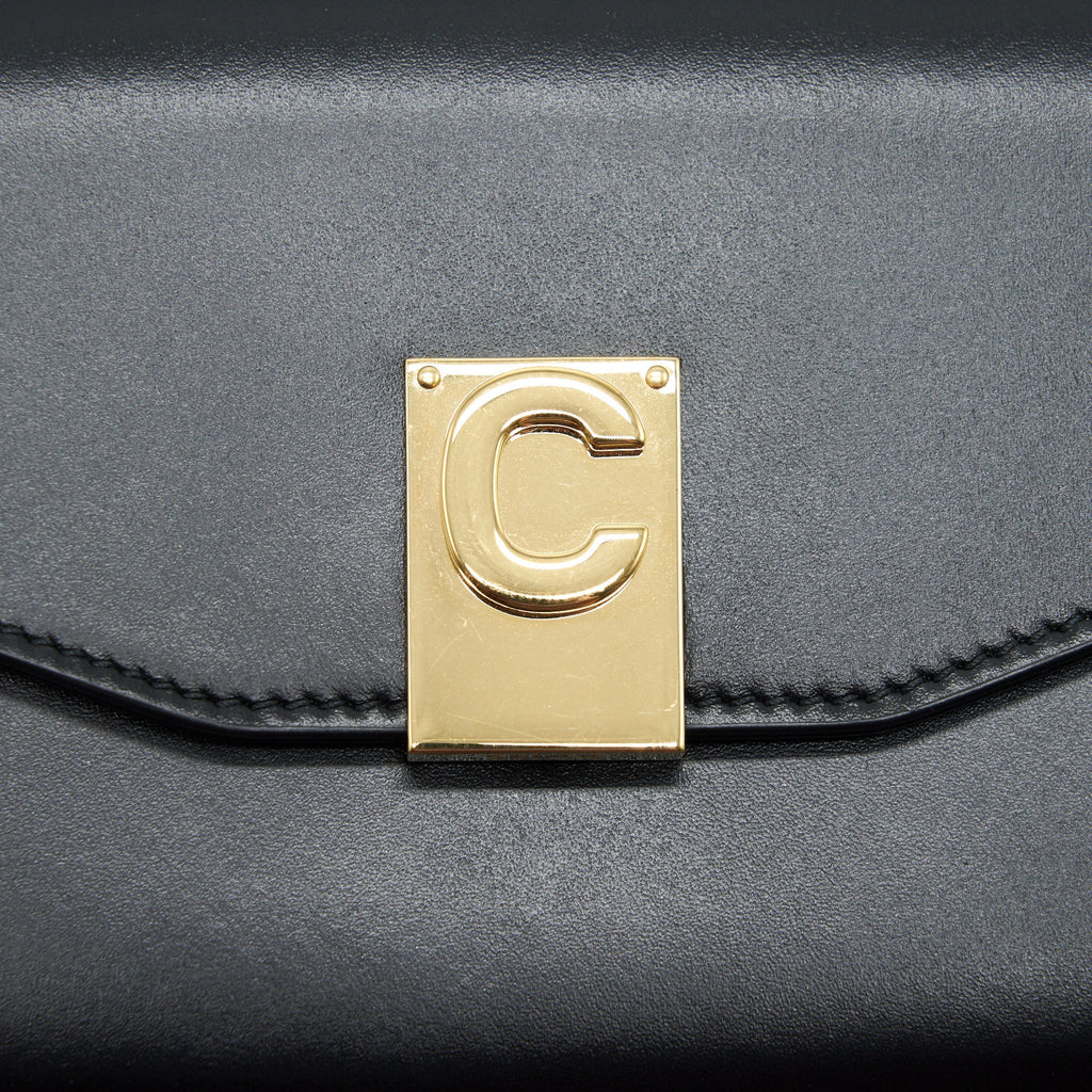 CELINE CALFSKIN C WALLET ON CHAIN BAG BLACK GHW