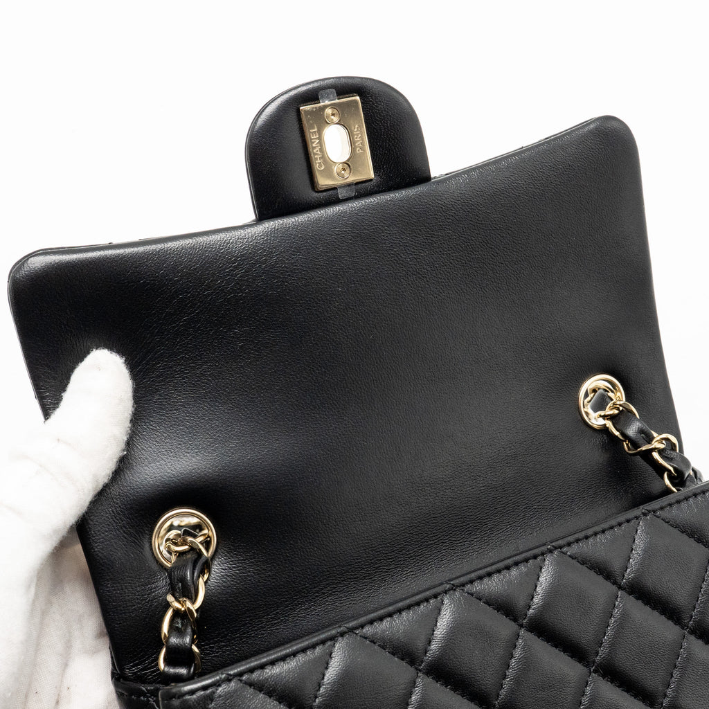 CHANEL MINIRECTANGULAR FLAP BAG LAMBSKIN BLACK LGHW (MICROCHIP)