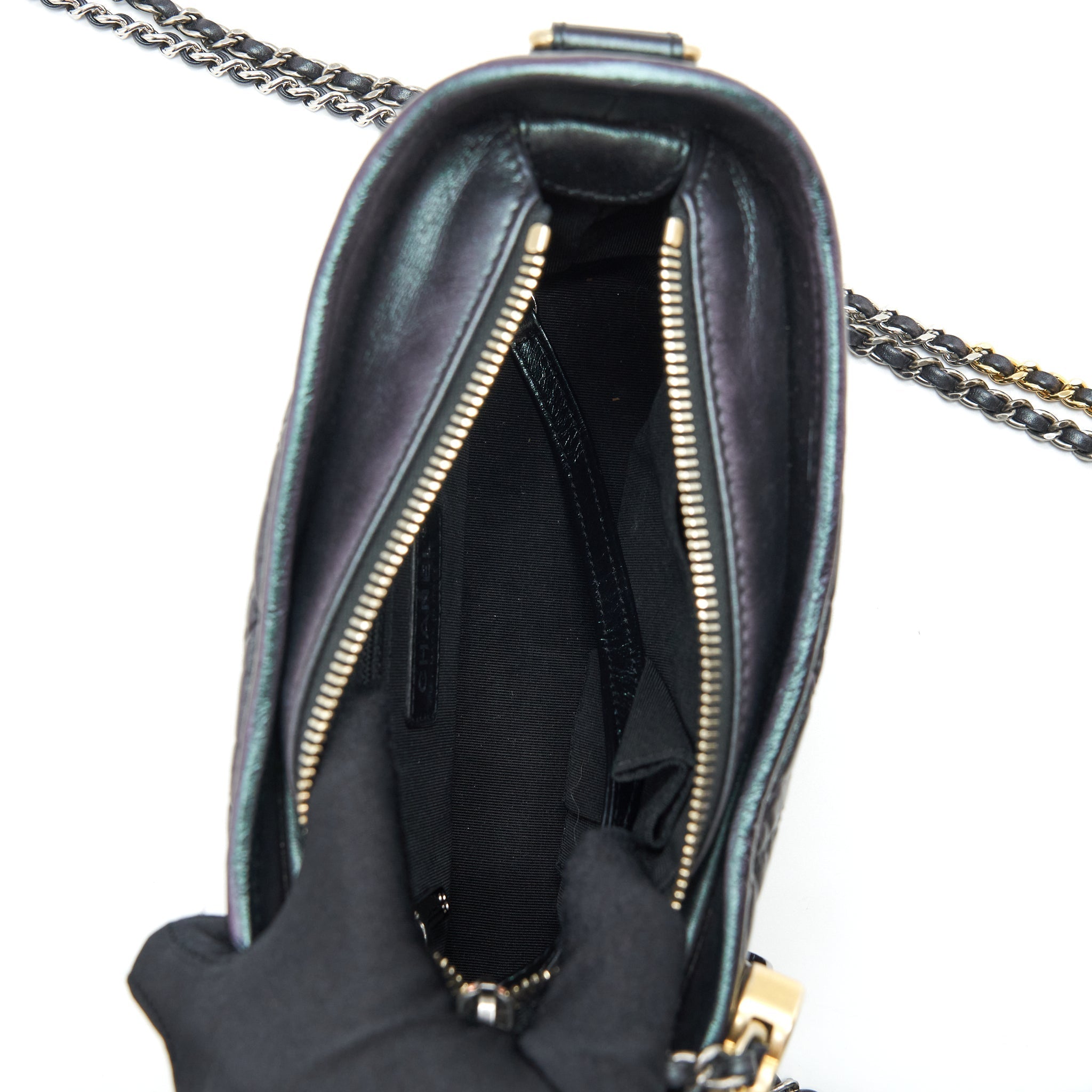 CHANEL SMALL GABRIELLE HOBO BAG LAMBSKIN IRIDESCENT PURPLE WITH GOLD/SILVER HARDWARE