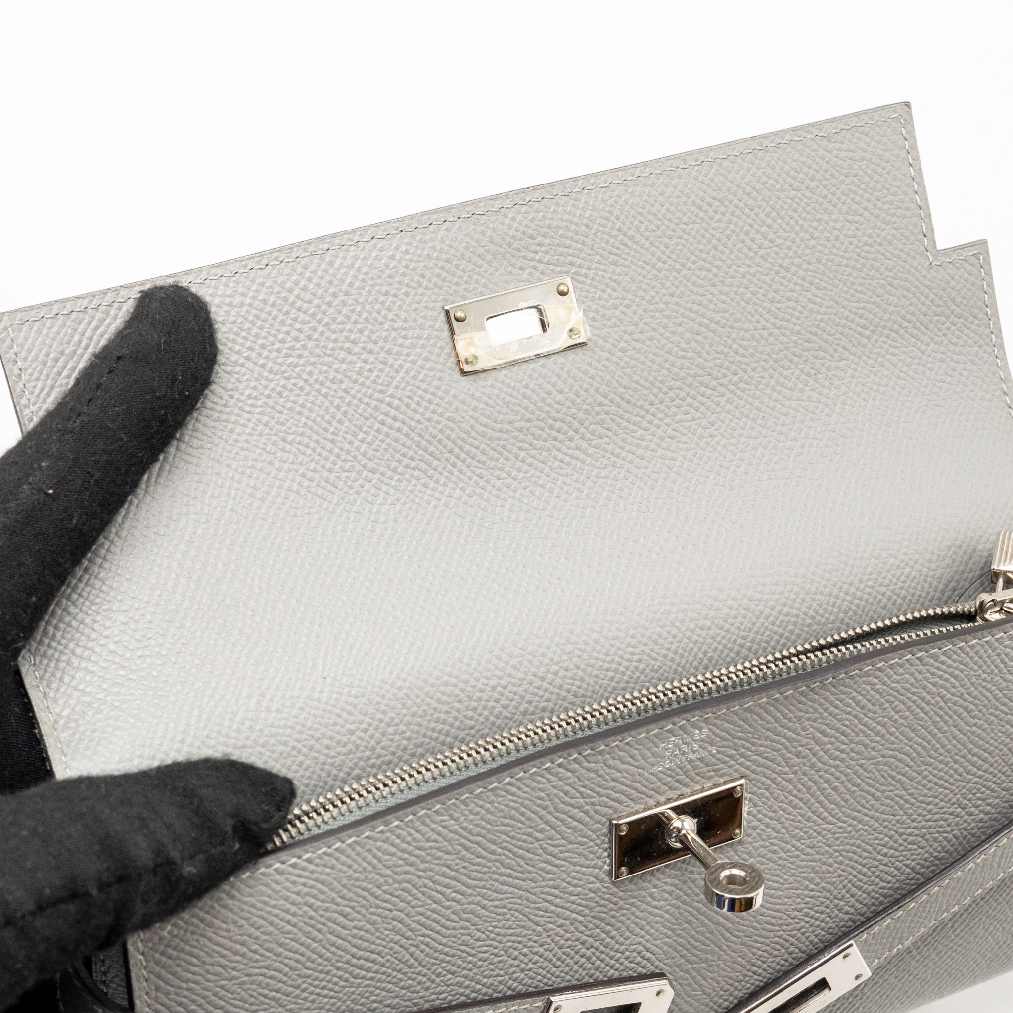 HERMES KELLY CLASSIC LONG WALLET EPSOM GREY SHW