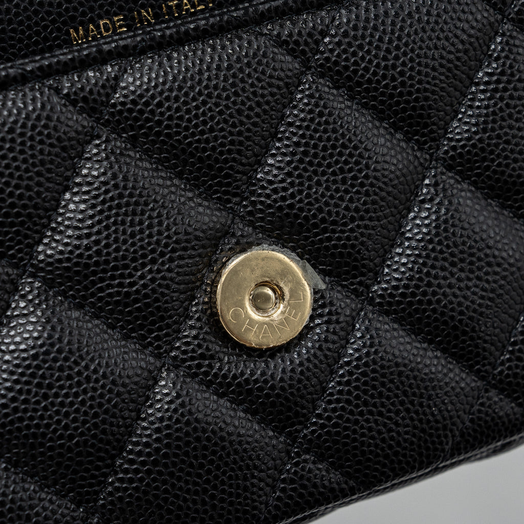 CHANEL DOUBLE POCKET WALLET ON CHAIN CAVIAR BLACK LGHW (MICROCHIP)