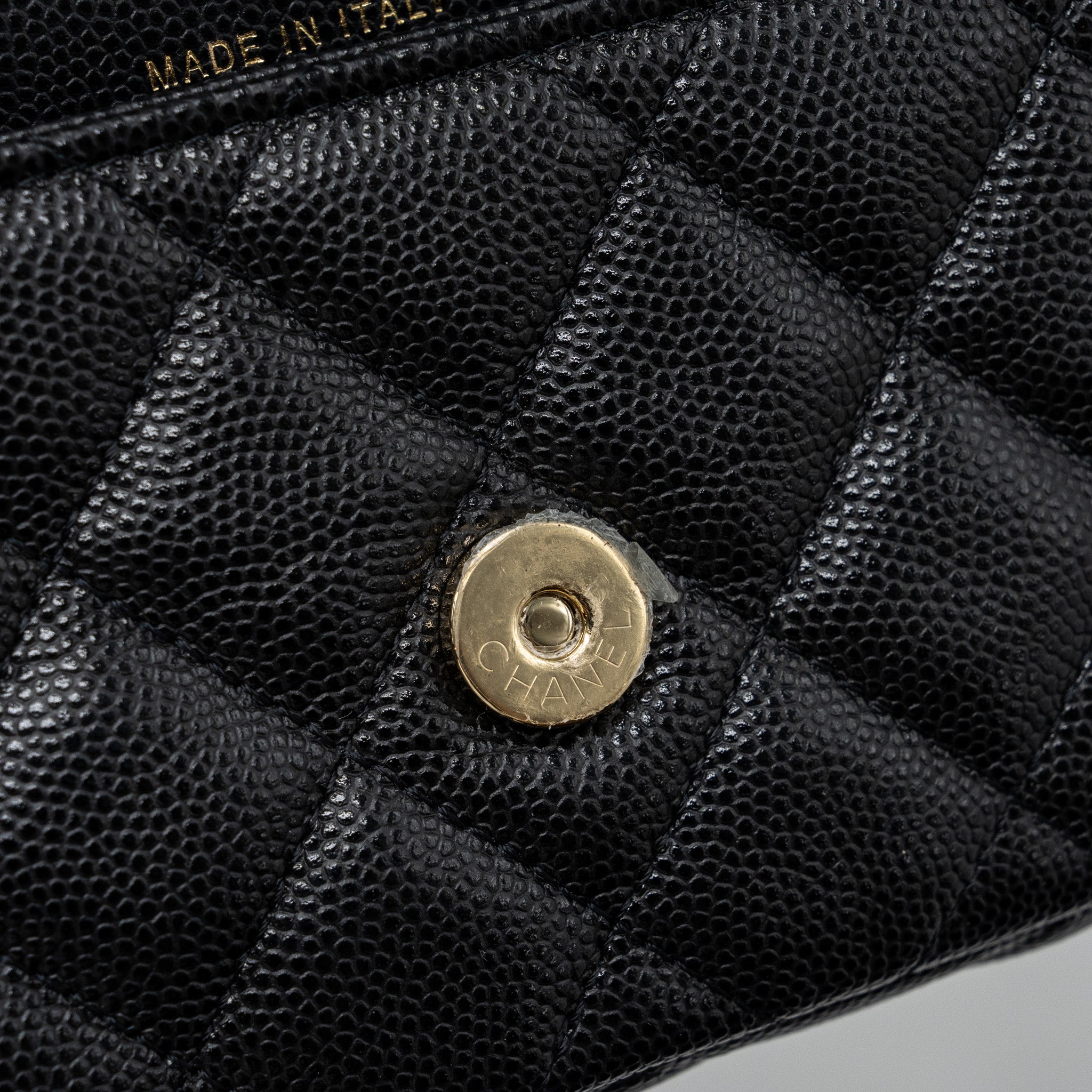 CHANEL DOUBLE POCKET WALLET ON CHAIN CAVIAR BLACK LGHW (MICROCHIP)