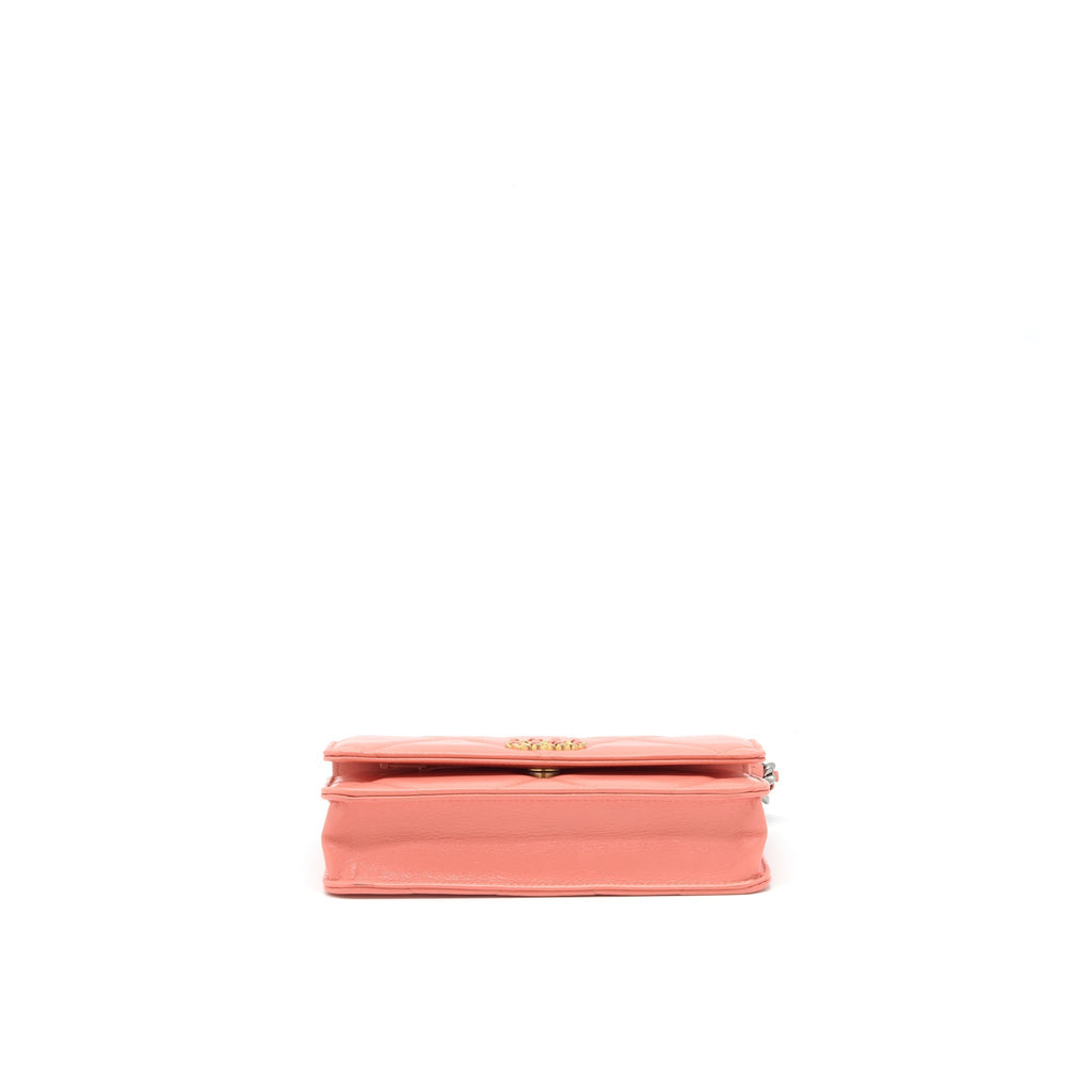 CHANEL 19 WALLET ON CHAIN GOATSKIN PINK WITH GOLD AND SILVER HARDWARE
