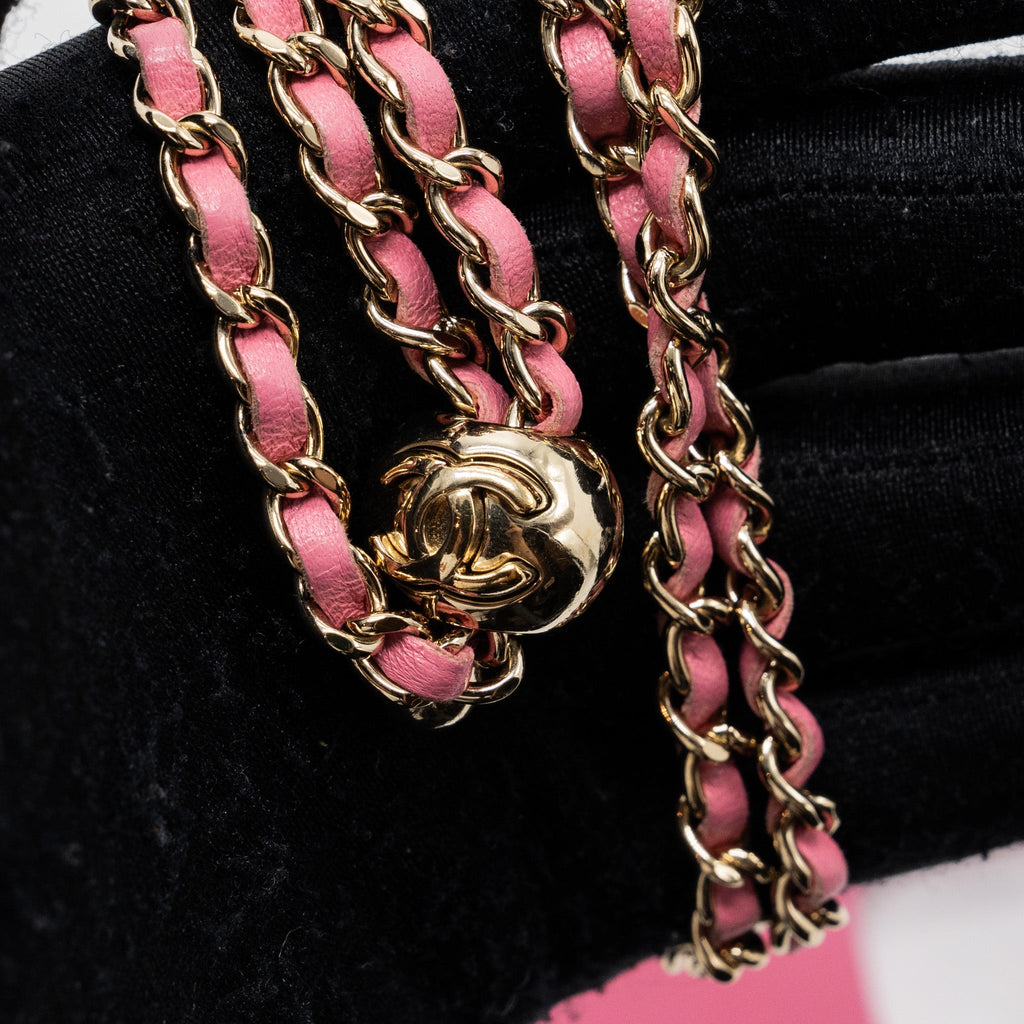 CHANEL 21P PEARL CRUSH PHONE CASE WITH CHAIN FOR IPHONE 12 LAMBSKIN PINK LGHW
