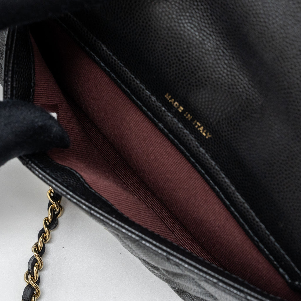 CHANEL DOUBLE POCKET WALLET ON CHAIN CAVIAR BLACK LGHW (MICROCHIP)