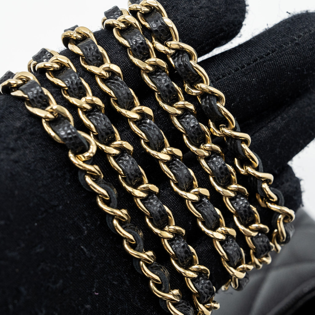CHANEL DOUBLE POCKET WALLET ON CHAIN CAVIAR BLACK LGHW (MICROCHIP)