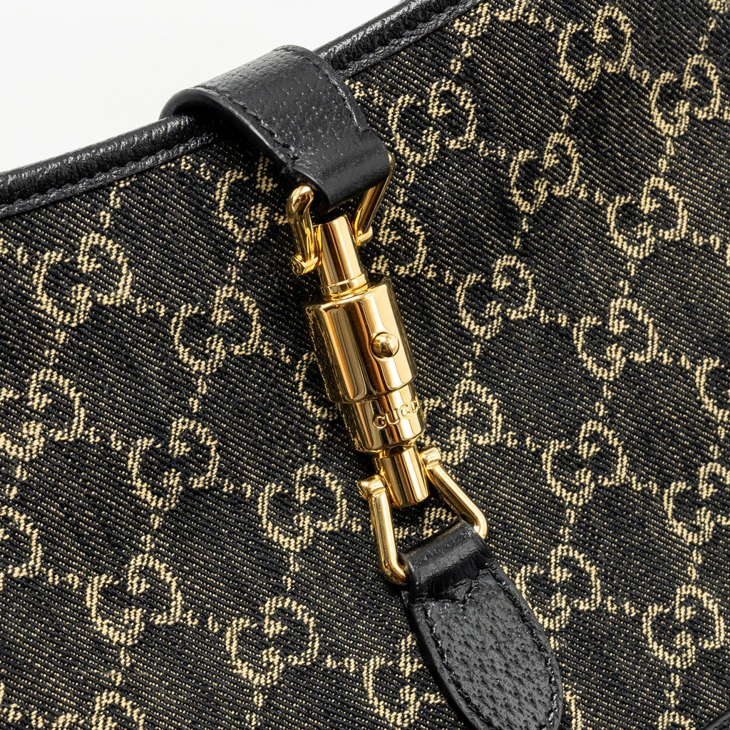 GUCCI JACKIE 1961 SMALL SHOULDER BAG DENIM/LEATHER BLACK GHW
